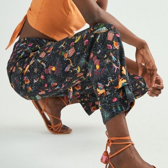 NWT Farm Rio Amorina Black Whimsical Bohemian Unicorn Casual Pants Size Small - Picture 1 of 2